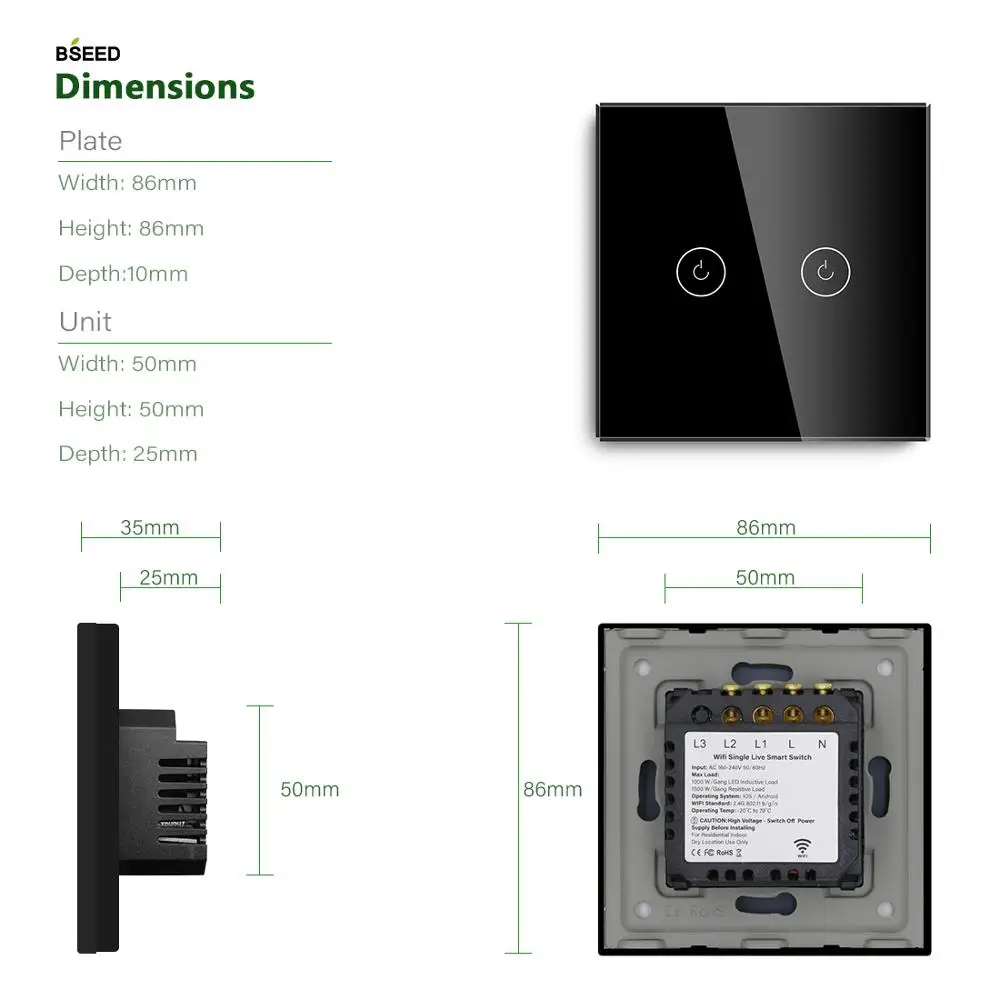 BSEED Interruptor de luz WiFi con Monitor de Energía Enchufe,Compatible con  Alexa y Google Home,Control de APP y Función de Temporizador,1 Gang WiFi  Interruptor de Luz Blanco(Neutral Requerido) : .es: Bricolaje y