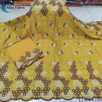 

Alisa yellow african swiss voile lace in switzerland cotton fabric 5 yards+2 yards/sets chiffon fabrics embroidered with stones