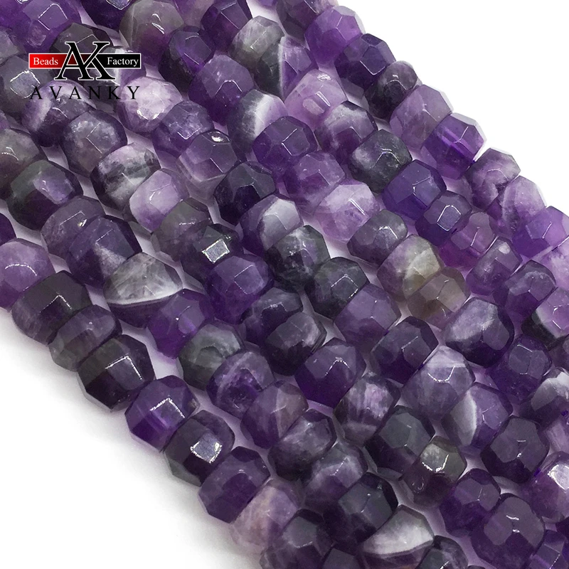Natural Faceted Amethyst Crystal Stone Beads Small Section Loose Spacer For Jewelry Making DIY Necklace Bracelet 15''4x6mm 5x8mm