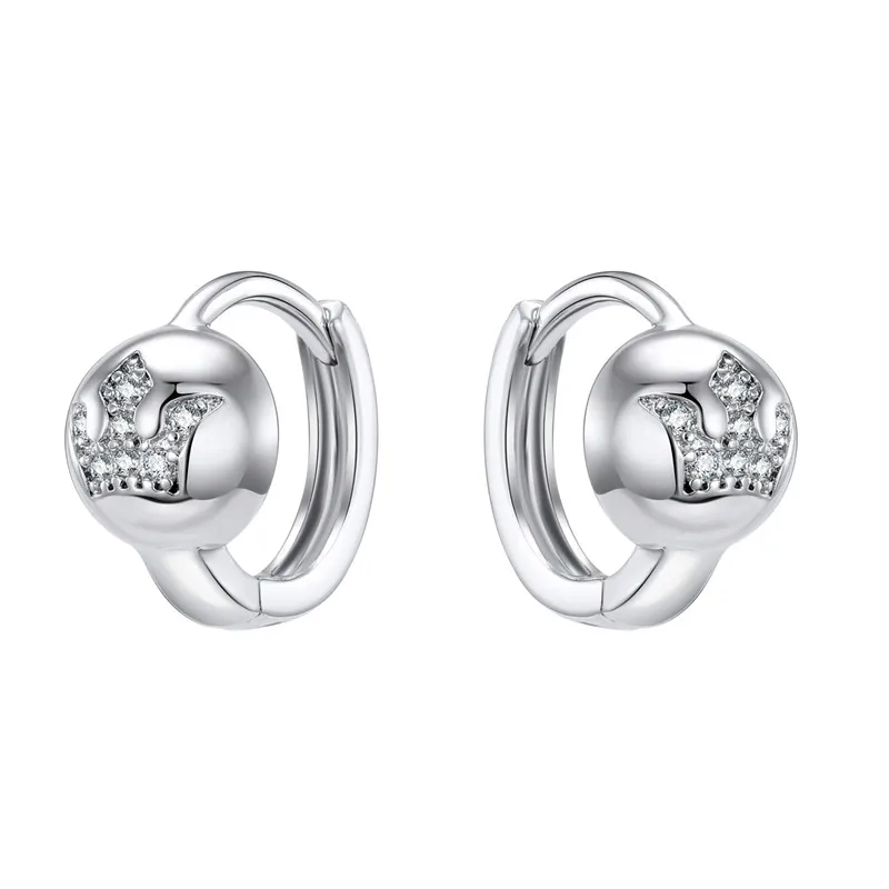 

Dayoff European Rhinestone Crown Hoop Earrings For Women Simple Silver Color Round Circle Earring for Party Wedding Gift E271