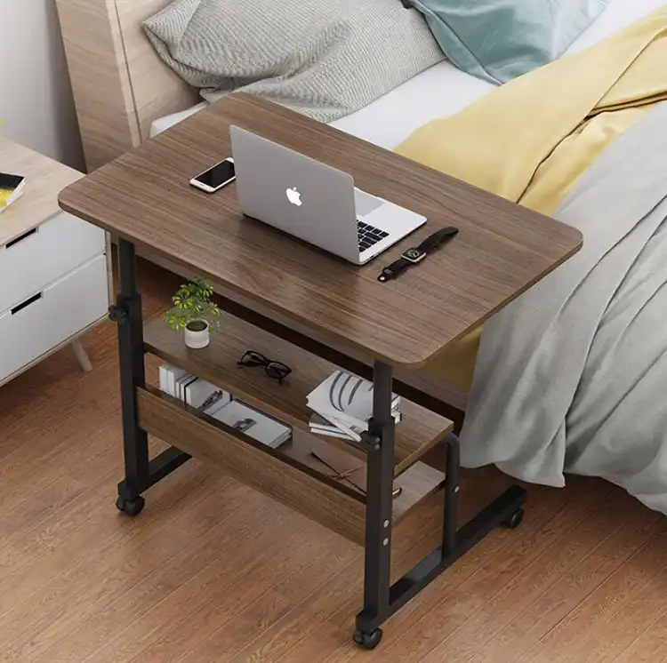 Mesa para portátil de madera con ruedas, estante de almacenamiento de