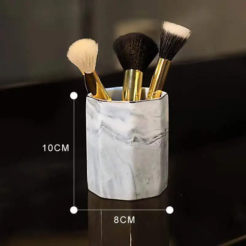 Тяжелый керамический держатель щеток для макияжа оформитель Косметика Органайзер ручка струбцина Декор мрамор узорчатый карандаш чашка - Цвет: Grey