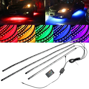 

4pcs Colorful Car Underglow Light Chassis 20 Keys Remote Control Sound Active Waterproof Decorative Atmosphere Lamp LED RGB