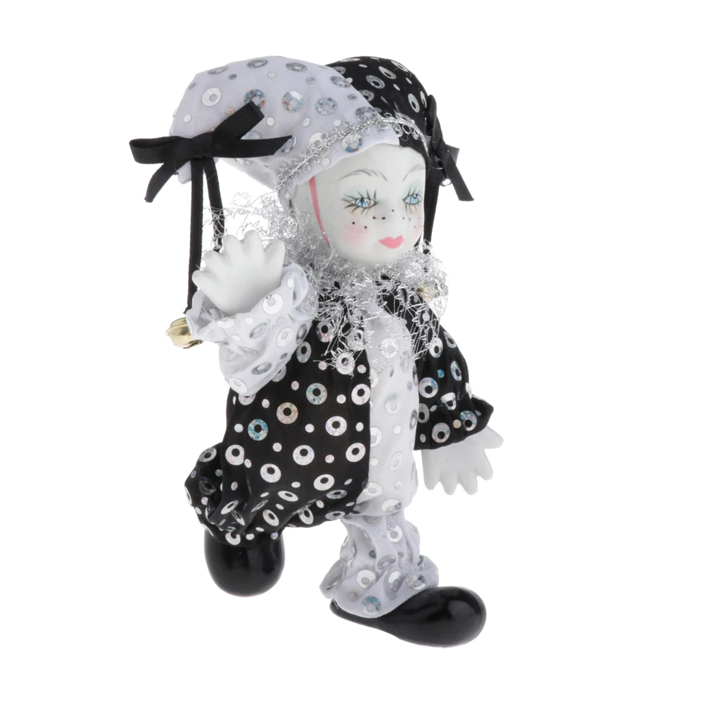 17cm Porcelain Triangel Doll Small Clown Doll Funny Clown Model Figurines Souvenirs Crafts Black and White 17cm Porcelain Triangel Doll Small Clown Doll Funny Clown Model Figurines Souvenirs Crafts Black and White