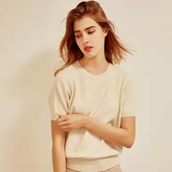

New 100�shmere Sweater Bogeda Women Loose White Pullover Short Sleeve Warm Soft Solid Sweaters Natural Fabric Free Shipping