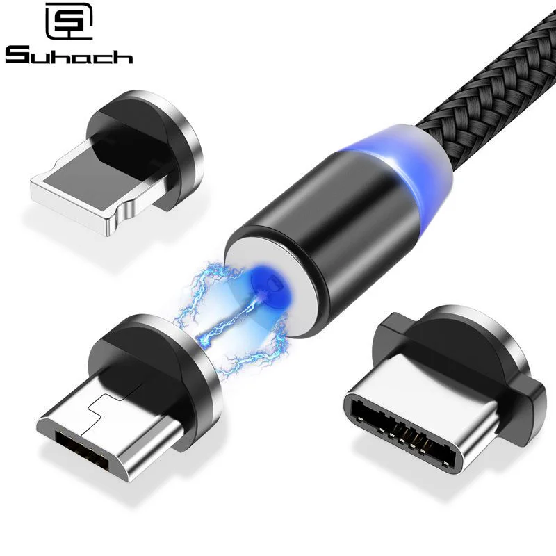 Suhach 1 м 2 м Магнитный светодиодный кабель Micro usb type C Магнитный usb кабель для зарядки iPhone X 7 8 XS Max XR huawei samsung xiaomi LG