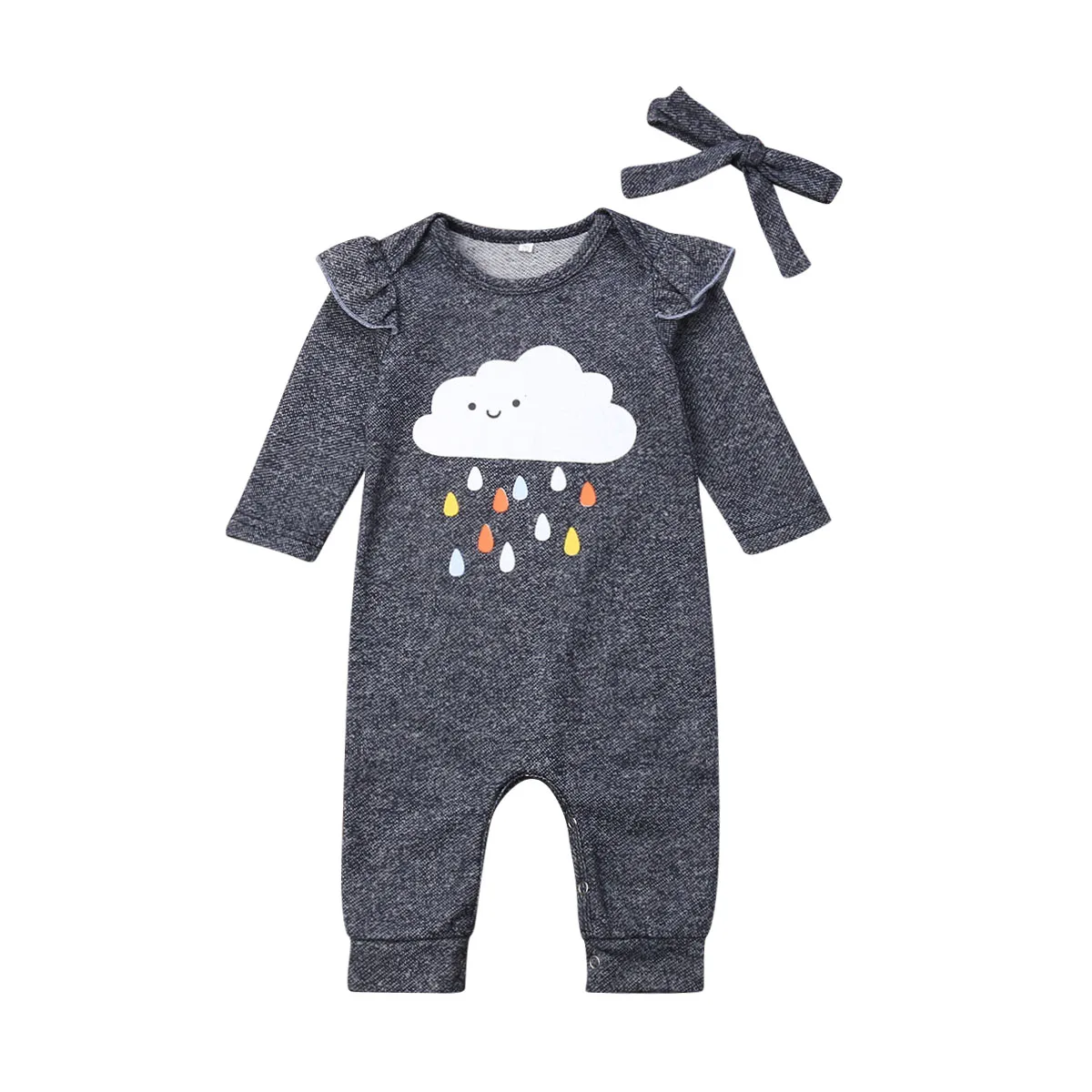 

Newborn Infant Toddler Baby Boy Girl Romper Autumn Long Sleeve Round Neck Cloud Jumpsuit Headband Clothes Costume Clothing 0-24M