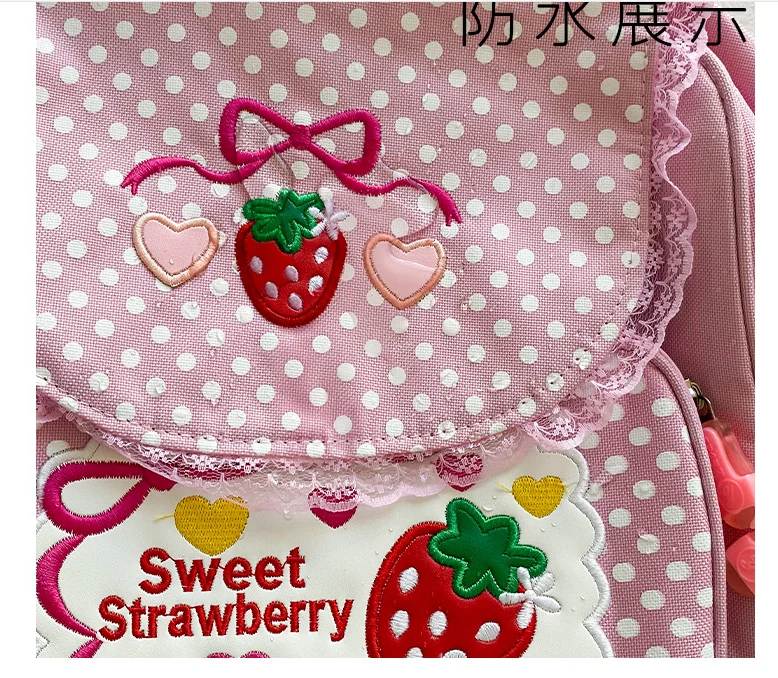 2021 New Arrival! Cute embroidery fruit strawberry lace backpack