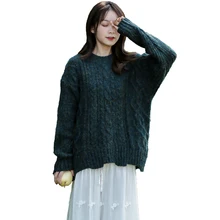 Autumn Winter Pullover Thick Thread Knitwear Women's Irregular Hem Casual Sweater Women's Loose and Soft Cashmere O-Neck Short Autumn Winter Pullover Thick Thread Knitwear Women's Irregular Hem Casual Sweater Women's Loose and Soft Cashmere O-Neck Short