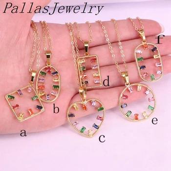 

10Pcs Multi-style Rainbow Colorful CZ Micro pave necklace Charm Multicolor Cubic Zirconia Pendant Gold Color Statement Necklace