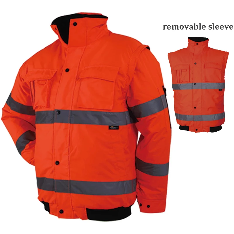 Men's Winter Hi Vis Safety Jacket Waterproof Jacket With Removable