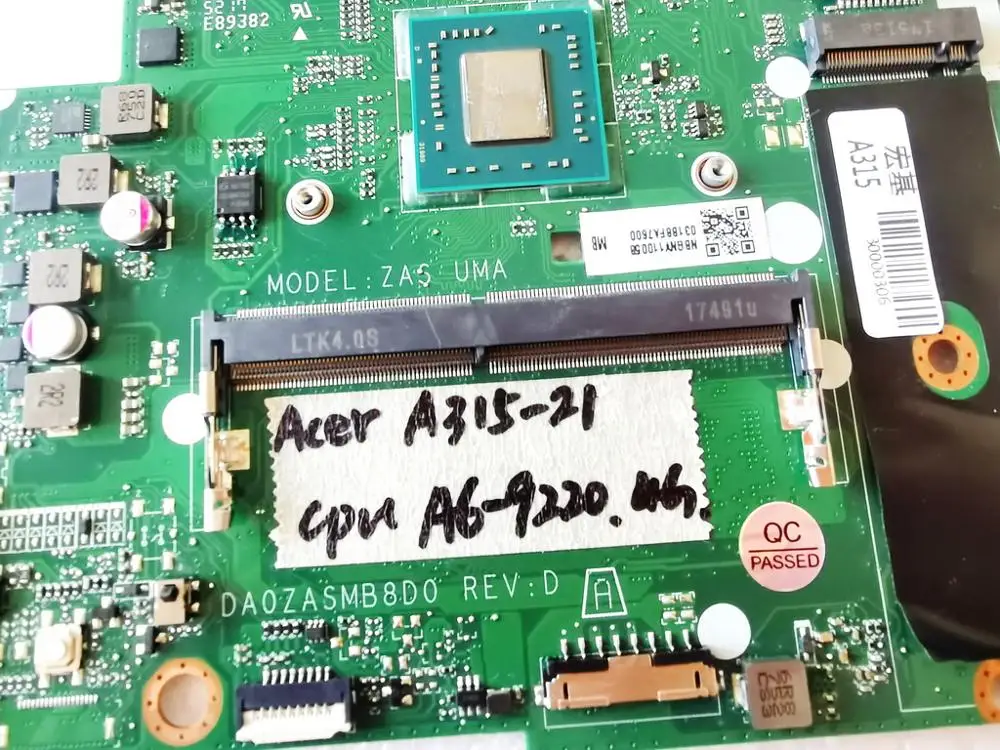 incredible Original for ACER A315-21 laptop motherboard A315-21 A6-9220 4GB DA0ZASMB8D0 tested good free shipp