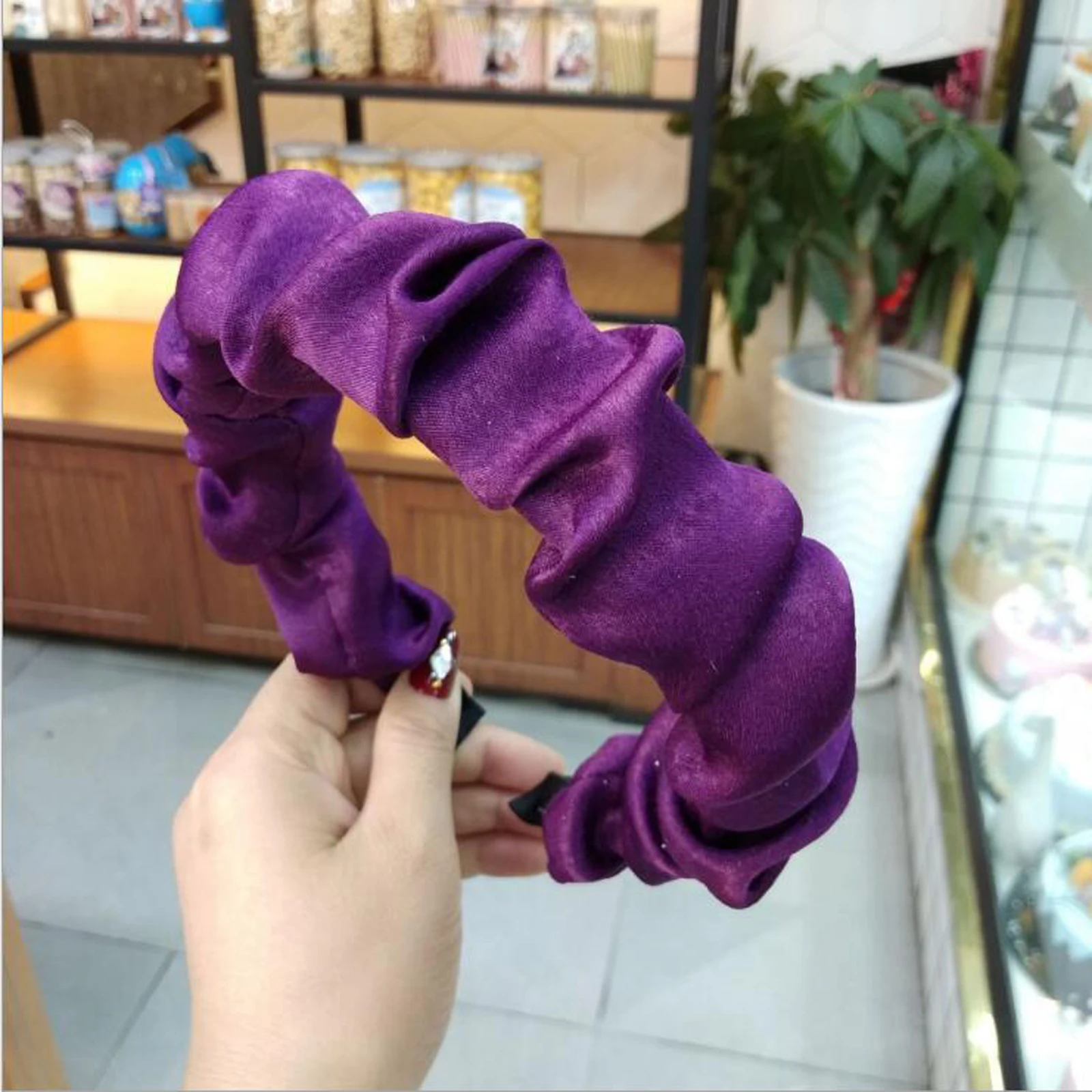 Новая модная женская повязка на голову мягкая однотонная плиссированная Повязка На Голову Повседневная тюрбан высокая эластичная лента для волос аксессуары для волос