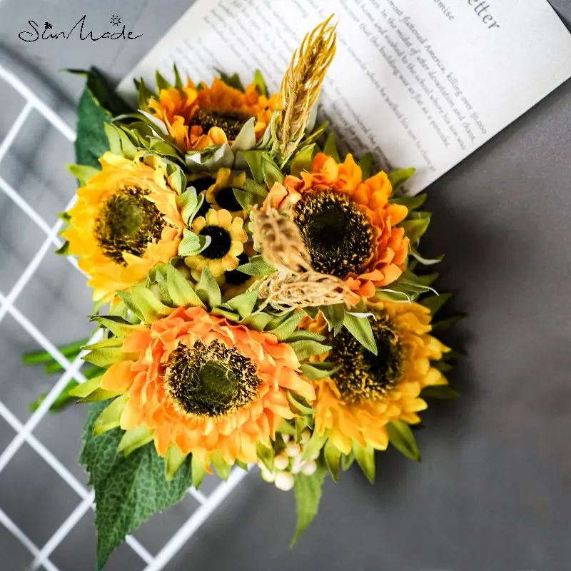 8 Flores Artificiales Girasoles Vintage, Ramo Girasoles Seda