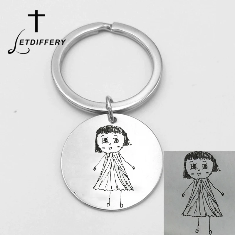 Letdiffery пользовательские дети Рисование DIY Брелки выгравировать художественный почерк из нержавеющей стали персонализированный брелок мать ребенок подарки