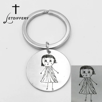 

Letdiffery Custom Kids Drawing DIY Keychains Engrave Artwork Handwriting Stainless Steel Personalized Keyring Mother Kid Gifts