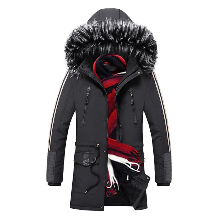 Новая зимняя куртка для мужчин-15 градусов, Уплотнённый тёплый мужской пуховик, флисовые мужские куртки с капюшоном, верхняя одежда, хлопковое пальто, парка, Jaqueta Masculina - Цвет: HQ9912Black no scarf