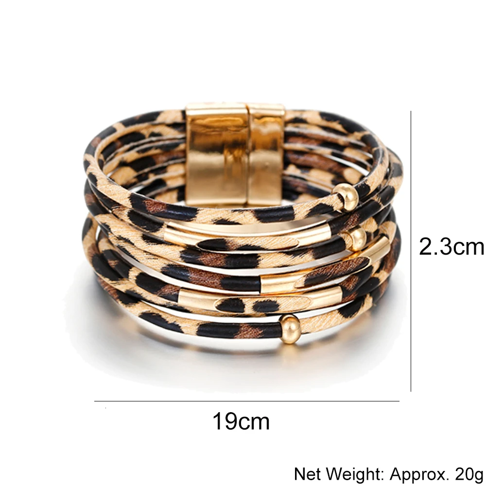 Женские леопардовые кожаные браслеты модные элегантные многослойные широкие браслеты богемные браслеты и браслеты на руку трендовые ювелирные изделия