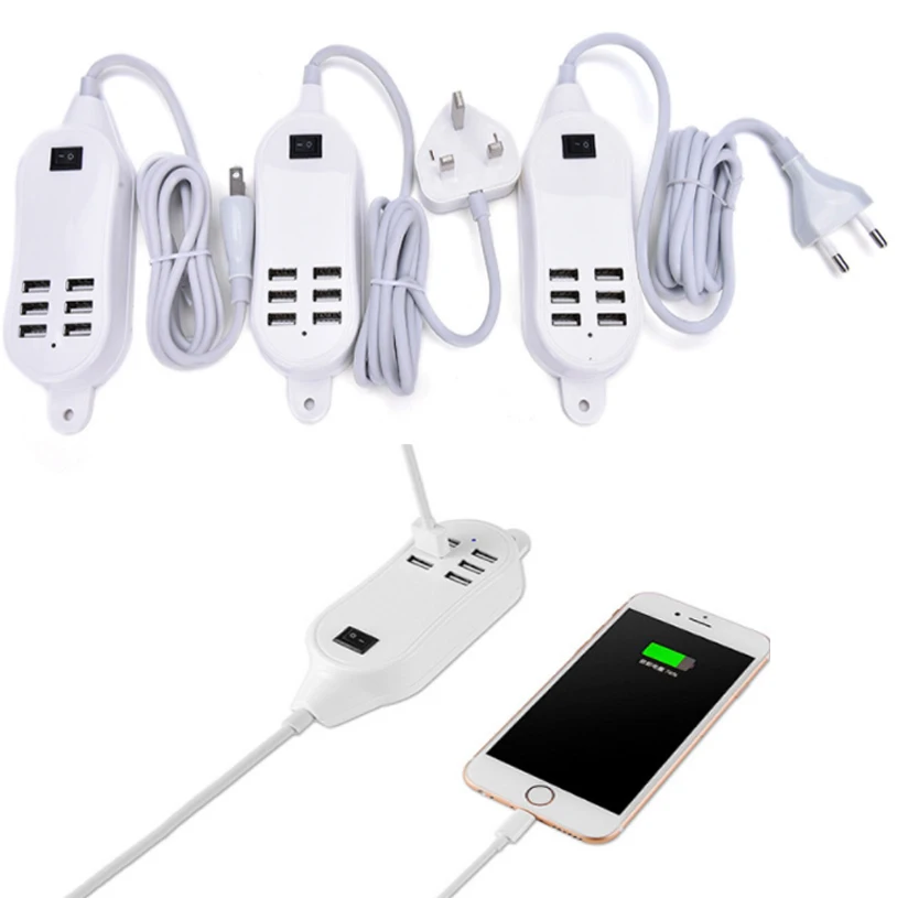 

6 USB Ports Phone Charger HUB 25W 5A Desktop EU/US Plug Wall Socket Charging Extension Socket Power Adapter For iPhone