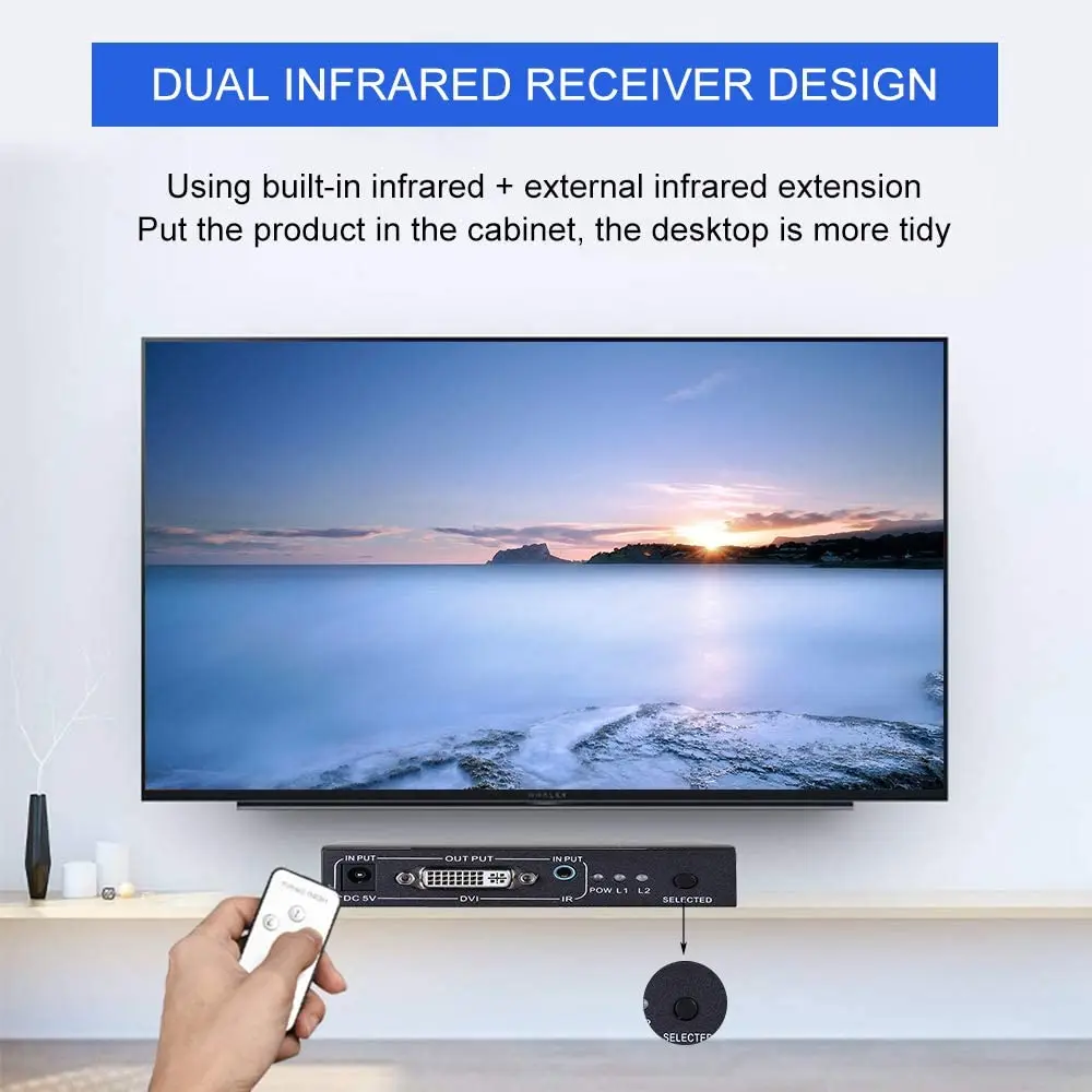 Interruptor Dvi em com Suporte 4k 30hz Entradas e Saída com Controle Remoto ir Interruptor Dvi Seletor para pc e Laptop - Imagem 5