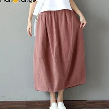 Новинка года; сезон весна-осень; хлопковая льняная юбка в ретро-стиле; льняная юбка-фонарик в форме бутонов