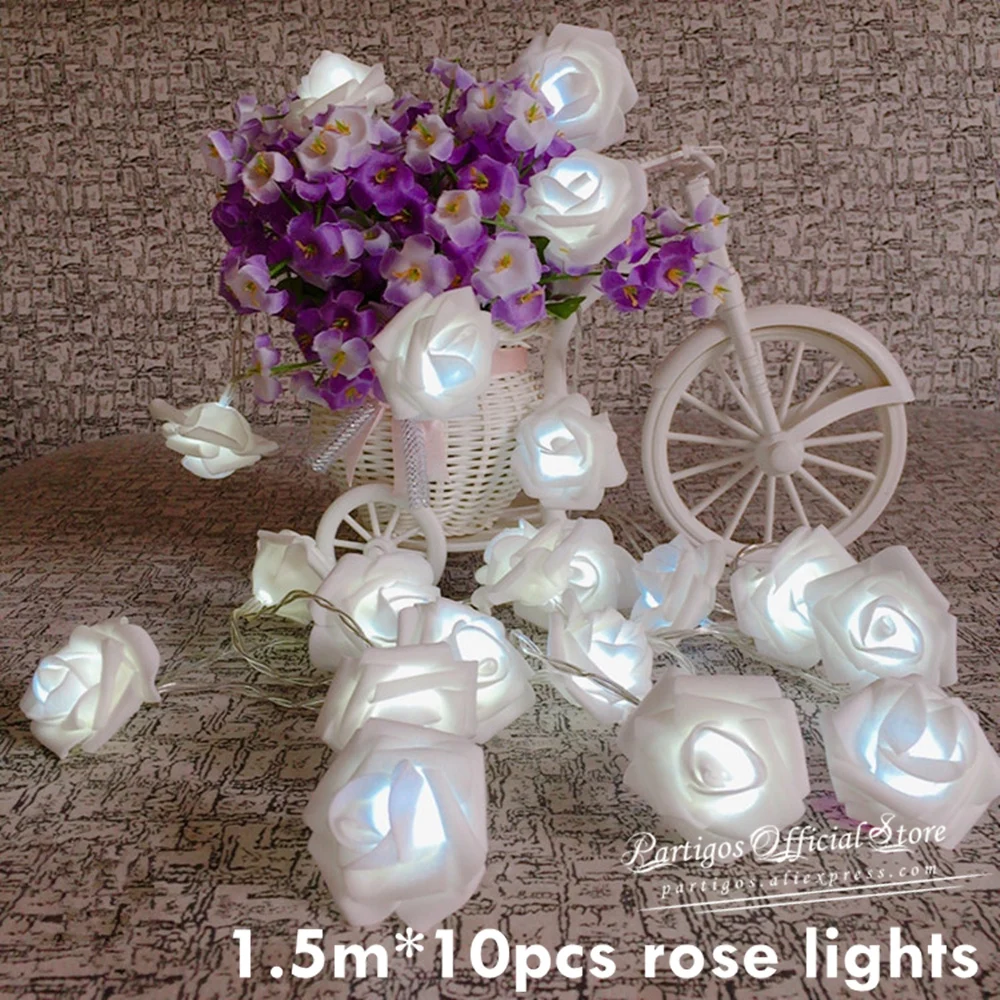 1.5m White 10/20 штук светодиодов Роза светильник пены с феей роз гирлянды светильник s свадебные ко Дню Святого Валентина букет вечерние гирлянда Luminaria Роза - Color: 1.5m White