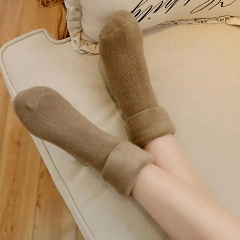Зимние утолщенные хлопковые удобные мягкие носки-тапочки для женщин, одноцветные короткие носки, круглый год, один размер