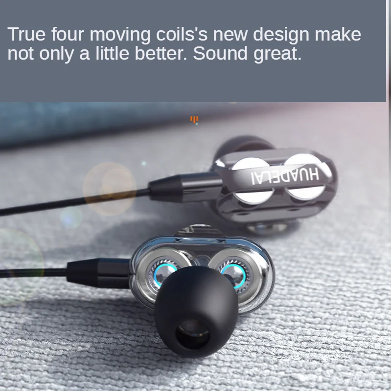HUADELAI 3.5MM Dual Drive Stereo Wired Earphone In-ear Headset Earbuds Bass Earphones For Sport Gaming with Microphone
