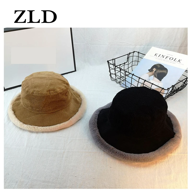 ZLD/осенне-зимние женские шерстяные плюшевые шапки-ведерки, теплые мягкие головные уборы, шапка-котелок, для отдыха, рыбацкая шляпа с бархатом для дам