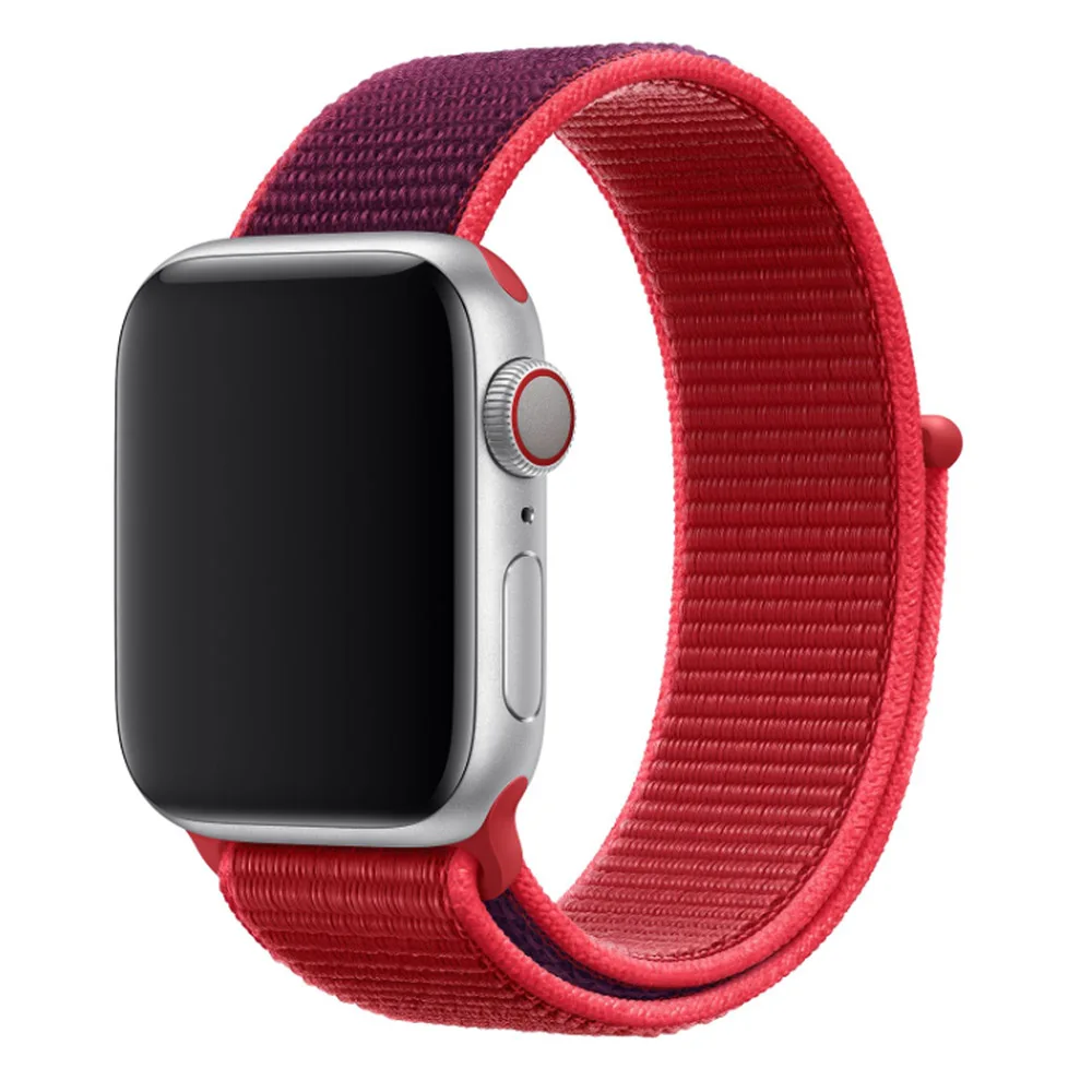 New Red Спортивный Браслет-петля для Apple Watch 44 мм 42 мм 40 мм 38 мм светоотражающий тканый нейлоновый ремешок на запястье для iwatch серии 4/3/2/1 - Цвет ремешка: New Red