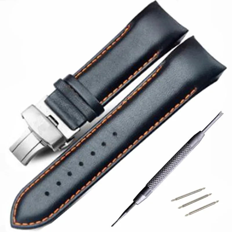 

For T035 T035407 T035410 Straps 22mm 23MM 24MM High Quality Butterfly Buckle Orange Line Black Smooth Genuine Leather Watchband