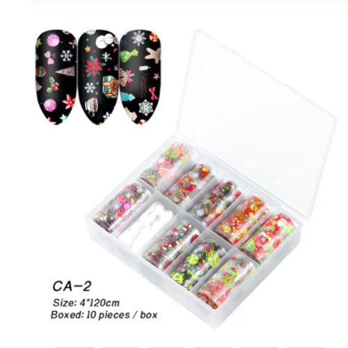 10Pcs Christmas Halloween Nail Foil Set Snowflake Pumpkin Skull Hat Transfer Nail Stickers Paper Holographic Nail Art Decoration - Цвет: CA-02
