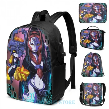 

Funny Graphic print The Legend of Zelda Midna USB Charge Backpack men School bags Women bag Travel laptop bag