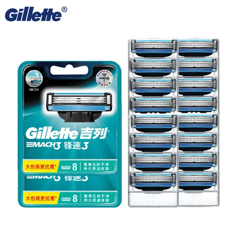 Gillette-cuchillas de afeitar Mach3 para hombre, 8 Uds., originales, afiladas, 3 capas