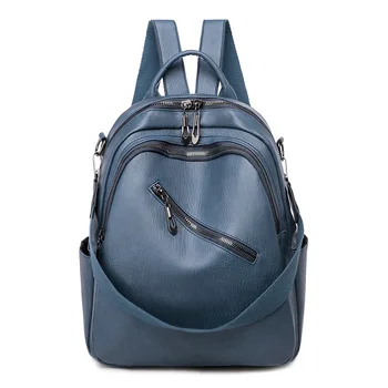 

New backpack female casual simple multifunctional college school bag wild PU soft leather travel shopping backpack