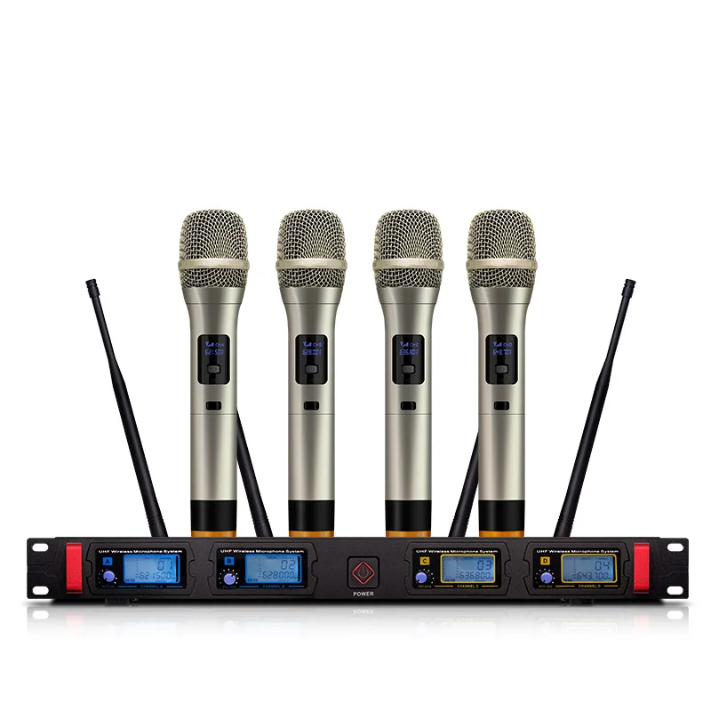 

Professional wireless microphone UHF 4 channel fixed frequency dynamic display handheld microphone KTV microphone