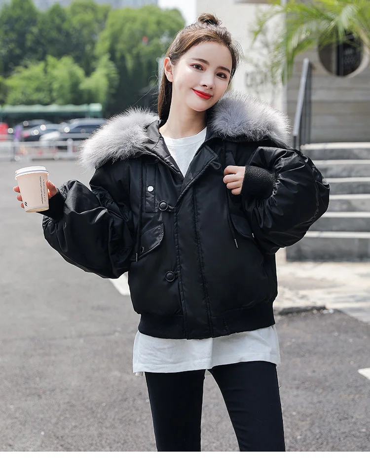 FICUSRONG, винтажные женские зимние куртки с меховым воротником, с хлопковой подкладкой, теплые, утолщенные, женские шорты, пальто, парка, женские куртки
