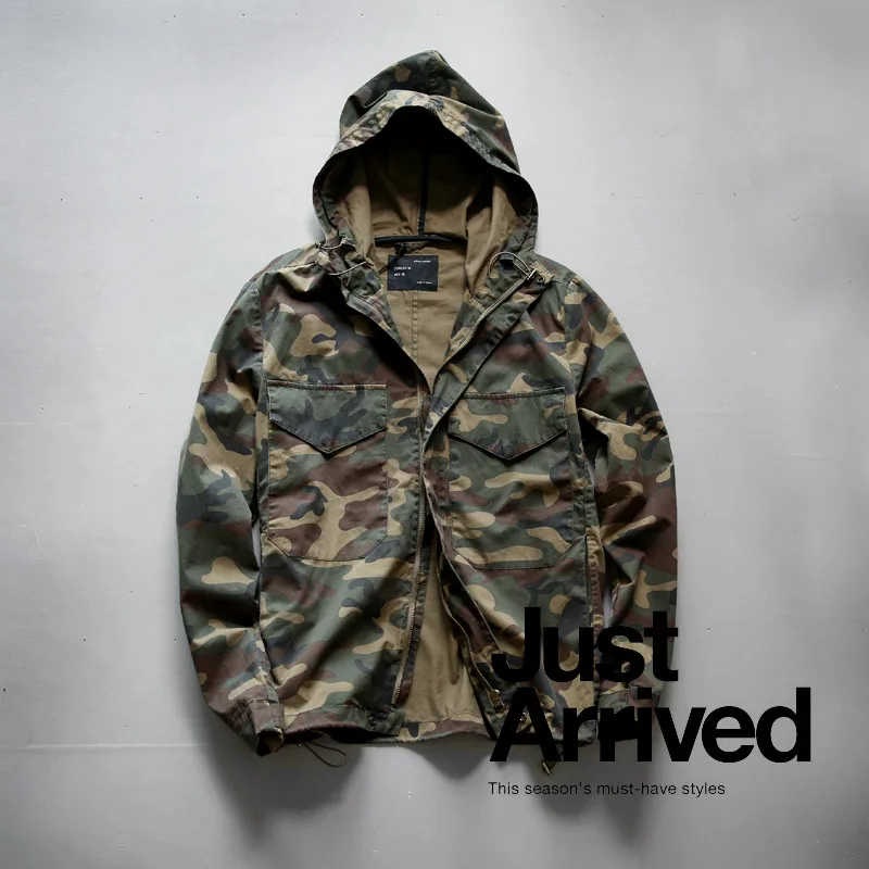 Autumn Winter M65 Zipper Woven Hooded Short Windbreaker Coat Men's Fashion Pure Cotton Washed Old Casual Thin Jacket waterproof windbreaker jacket,casual men jacket