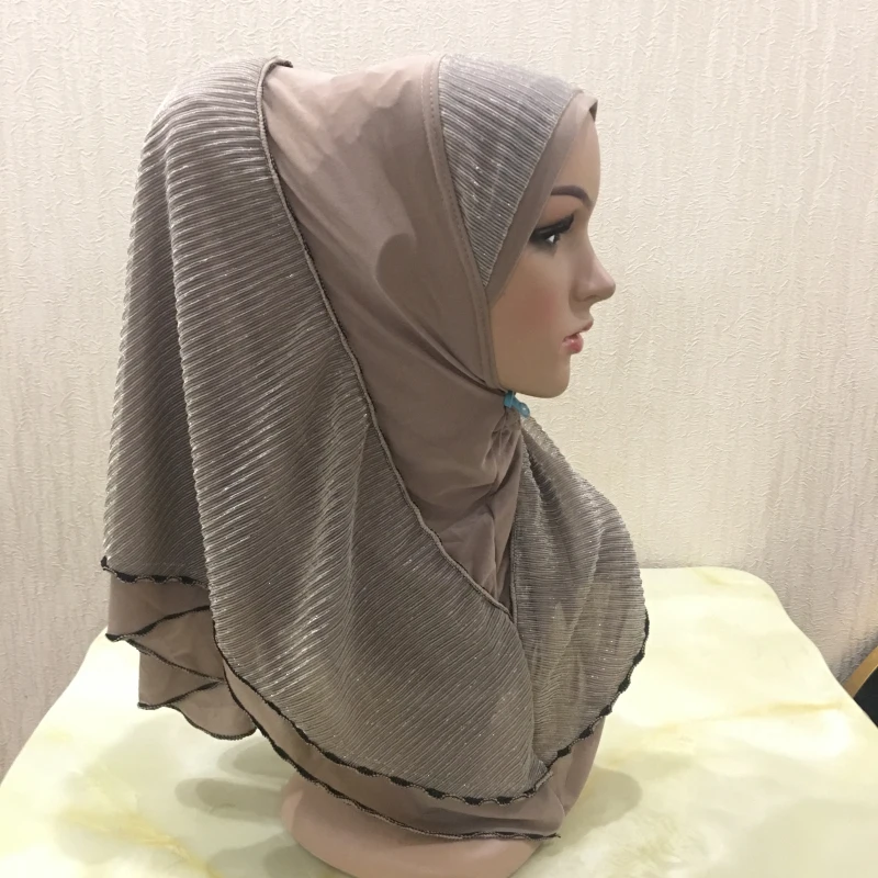 H1331 последний мусульманский цельный Потяните хиджаб с блестящим слоем исламский Амира мусульманский шарф арабский головной убор
