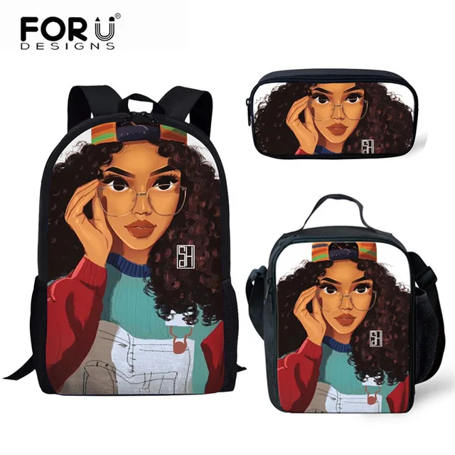 FORUDESIGNS, школьные рюкзаки для девочек Африканский царь чёрных девочки прическа школьный рюкзак, набор Scool мешок для девочки; дети девушка рюкзак Junior сумка - Цвет: YQ1911CGK