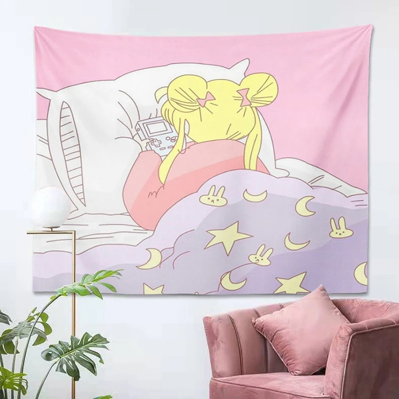 Sailor-Luna dibujada con tapiz para decoración del hogar, funda para dormitorio, decoración para sala de estar, tela de fondo
