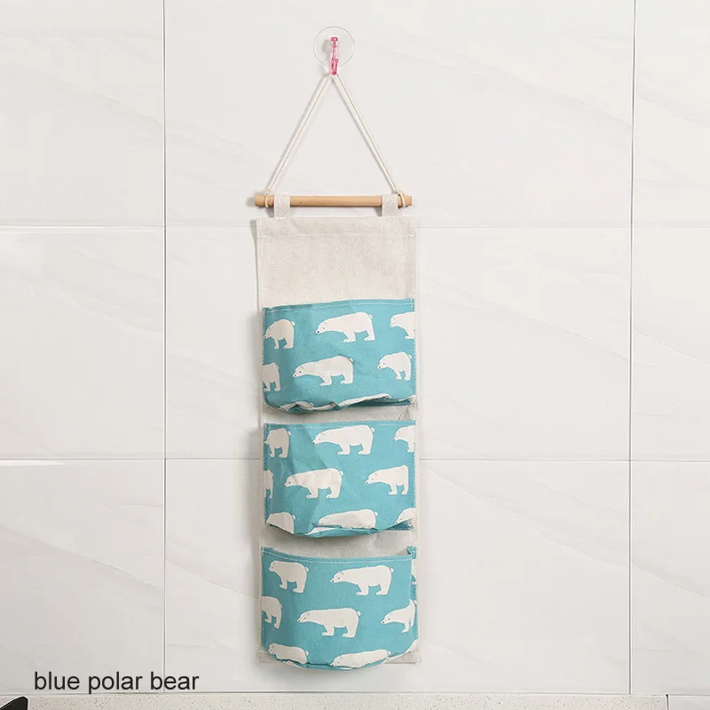 Фламинго шаблон хлопок белье шкаф Висячие Сумки 3 кармана настенный мешок висячая сумка для хранения Настенный косметический Органайзер для игрушек - Color: blue polar bear