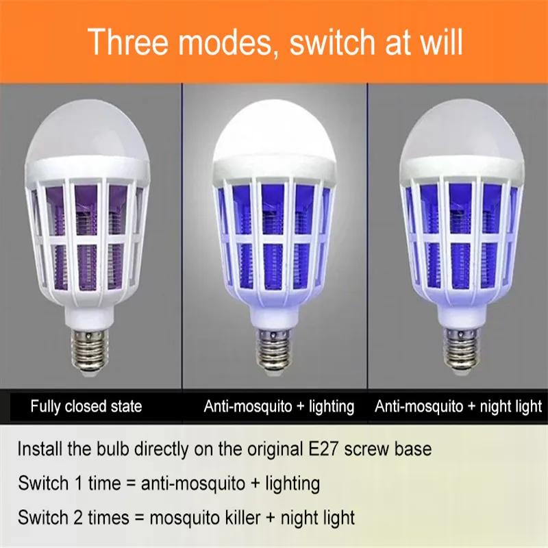 AC 220V 2 в 1 светодиодный антимоскитная лампа E27 Светодиодный светильник для домашнего освещения Жук Zapper ловушка лампа насекомых Противомоскитный Репеллент свет
