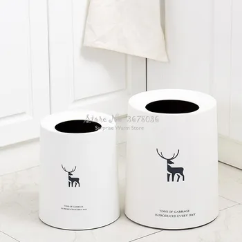 

White Reindeer Durable Trash Can Danish Personality Creative Wastebasket Trash Can Litter Container Plastic Garbage Bin 8L/12L