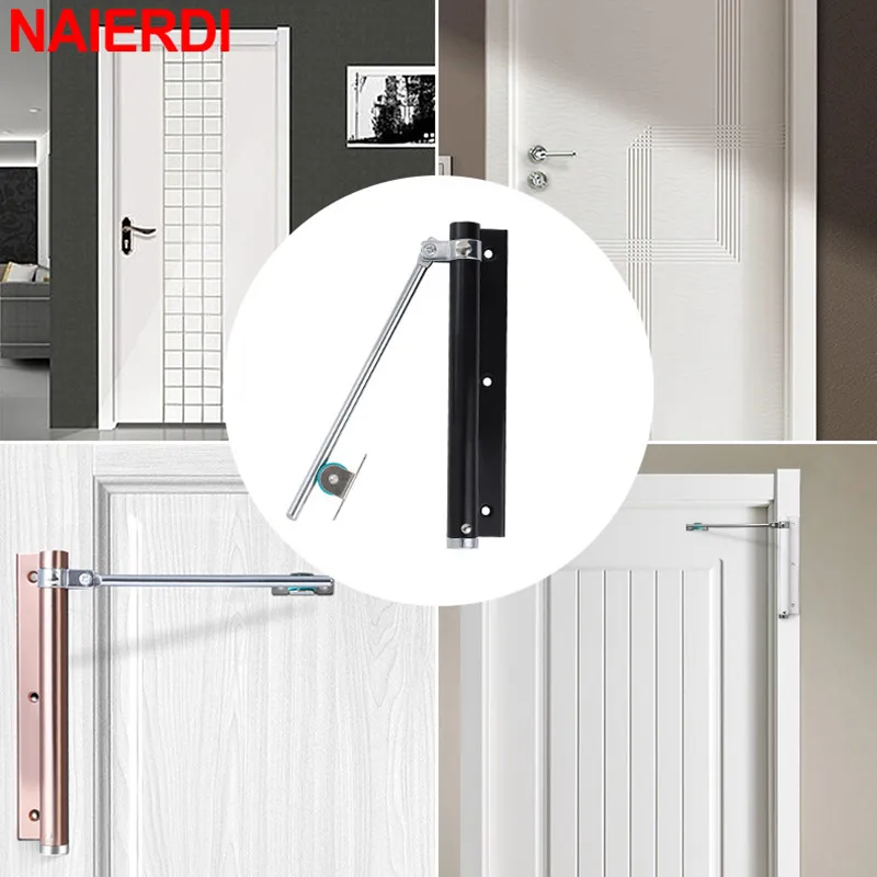 NAIERDI Aluminum Alloy Adjustable Door Closer 50KG Automatic Door Closer Pulley Silent Soft Close Heavy Duty Hardware