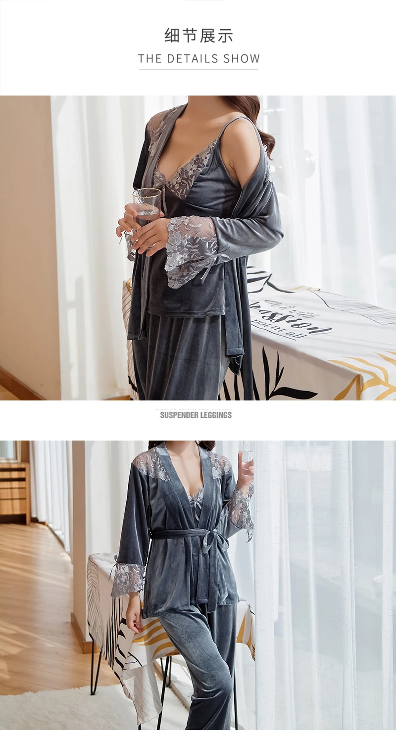 Silka Surplus осень зима теплая пижама набор Сексуальная кружевная Пижама бархатная Пижама с v-образным вырезом домашняя пижама без рукавов Ночная одежда
