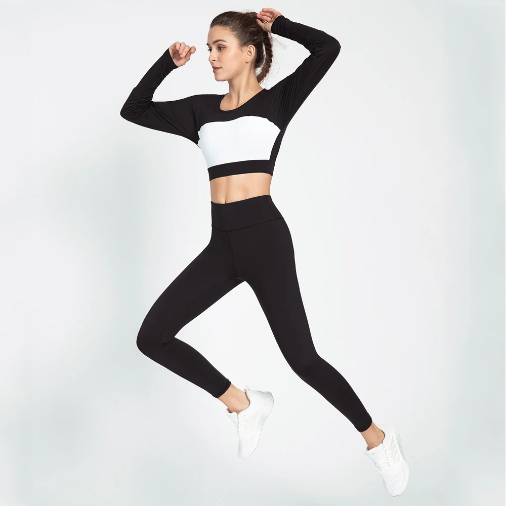

Women Sports Suit Long Sleeve Crop Tops and Sports Leggings Set Quick-dry Outside Active Wear Women Fitness Tracksuit