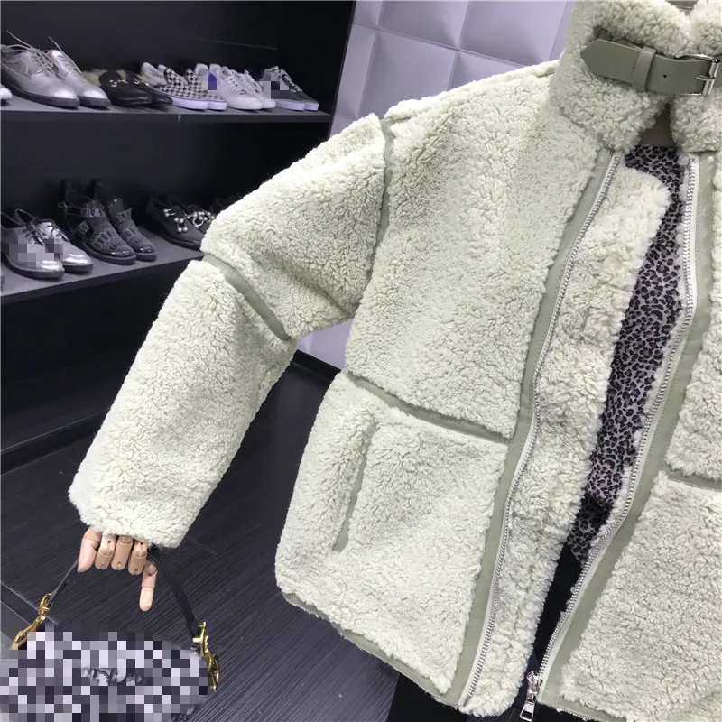 Neploe Turn Down Collar Zipper Fur-integrated Lamb Fur Warm Cardigan Coat Fashion Patchwork Loose Thicked Jacket Winter