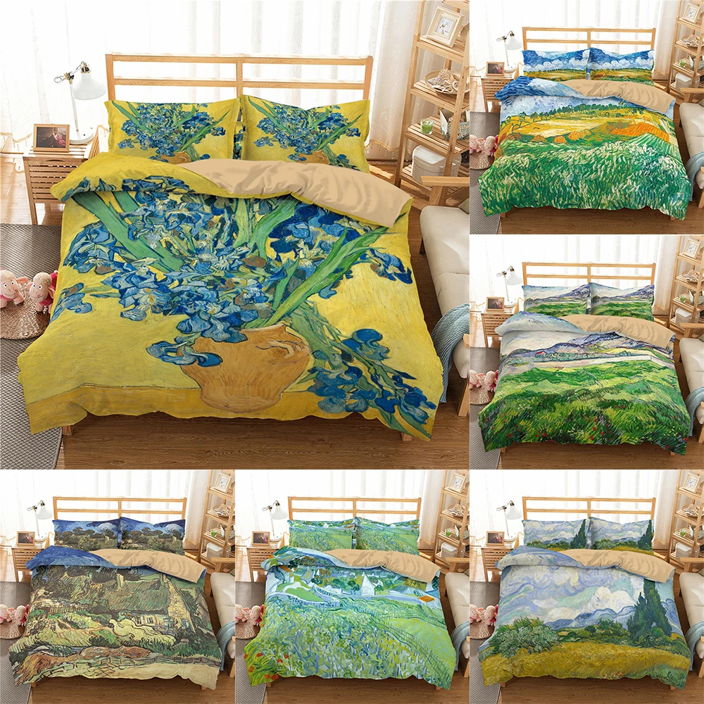 

Bo Niu Geometry Famous Van Gogh Sunflower and Star Night Print Bedding Set 3D Printed Bed Set Duvet Cover and Pillowcase