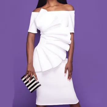 

White Wedding Party Dress Elegant Evening Vestido Women Ruffle Off Shoulder Formal Fashion African Cocktail Dresses Plus Size